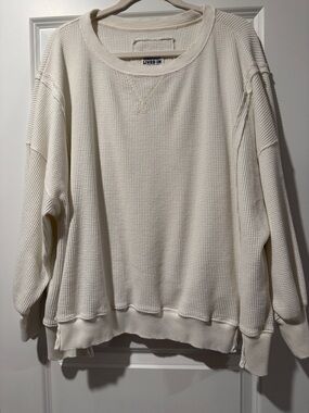 American Eagle Outfitters Cream Waffle-Knit Long Sleeve Top